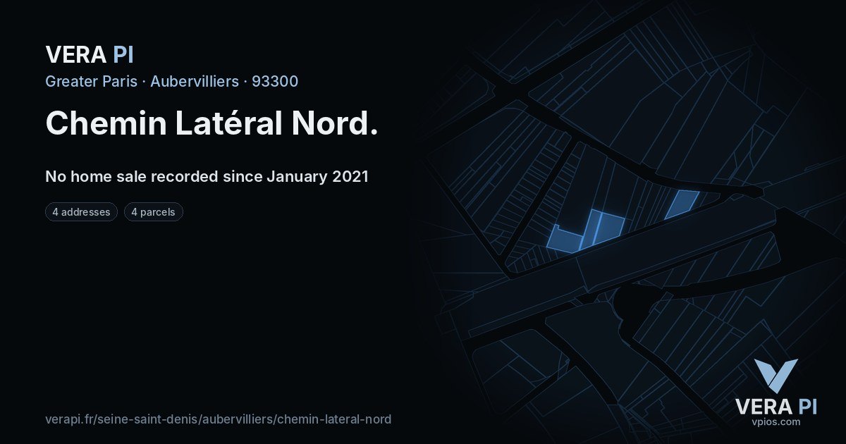 Chemin Latéral Nord, Aubervilliers at night – every parcel coloured by the prices around it, the street's own parcels lit