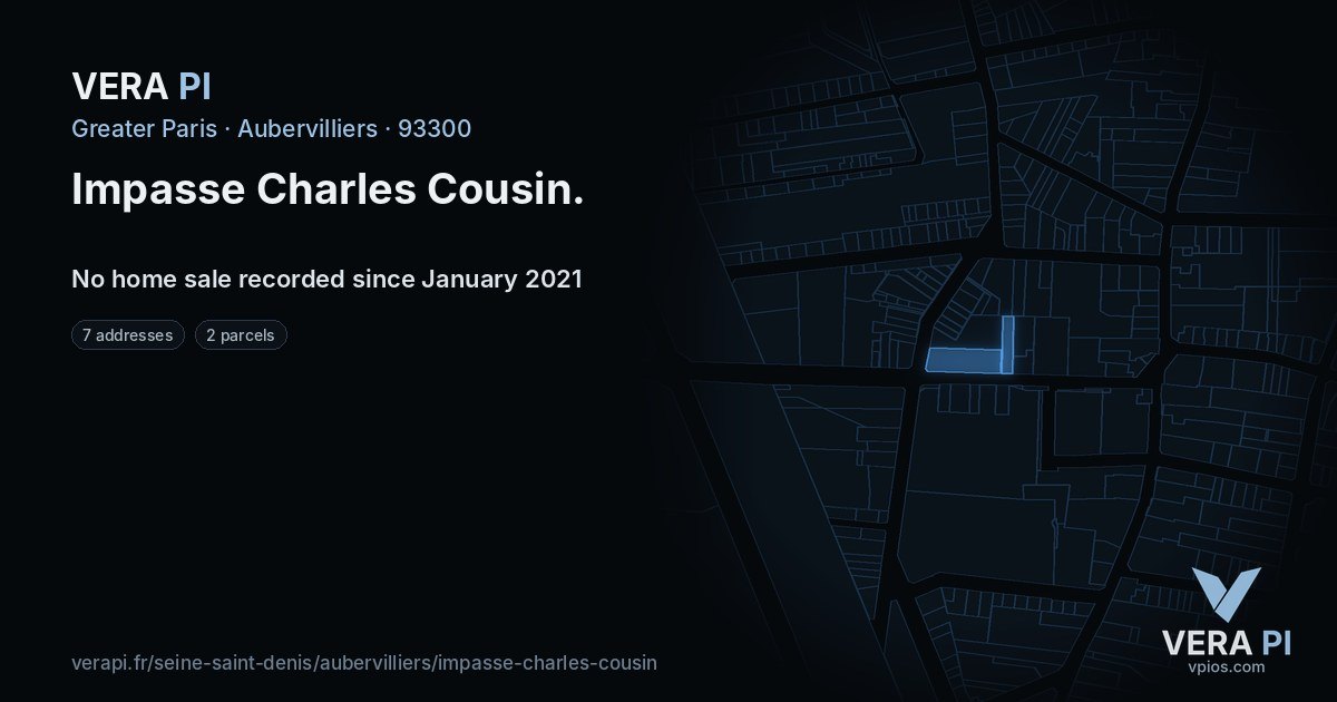 Impasse Charles Cousin, Aubervilliers at night – every parcel coloured by the prices around it, the street's own parcels lit