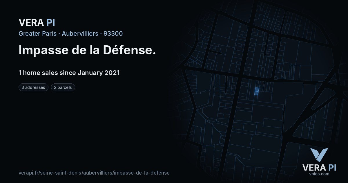 Impasse de la Défense, Aubervilliers at night – every parcel coloured by the prices around it, the street's own parcels lit