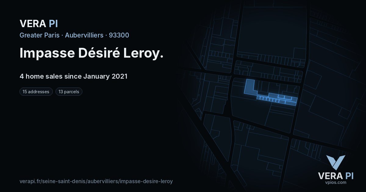 Impasse Désiré Leroy, Aubervilliers at night – every parcel coloured by the prices around it, the street's own parcels lit