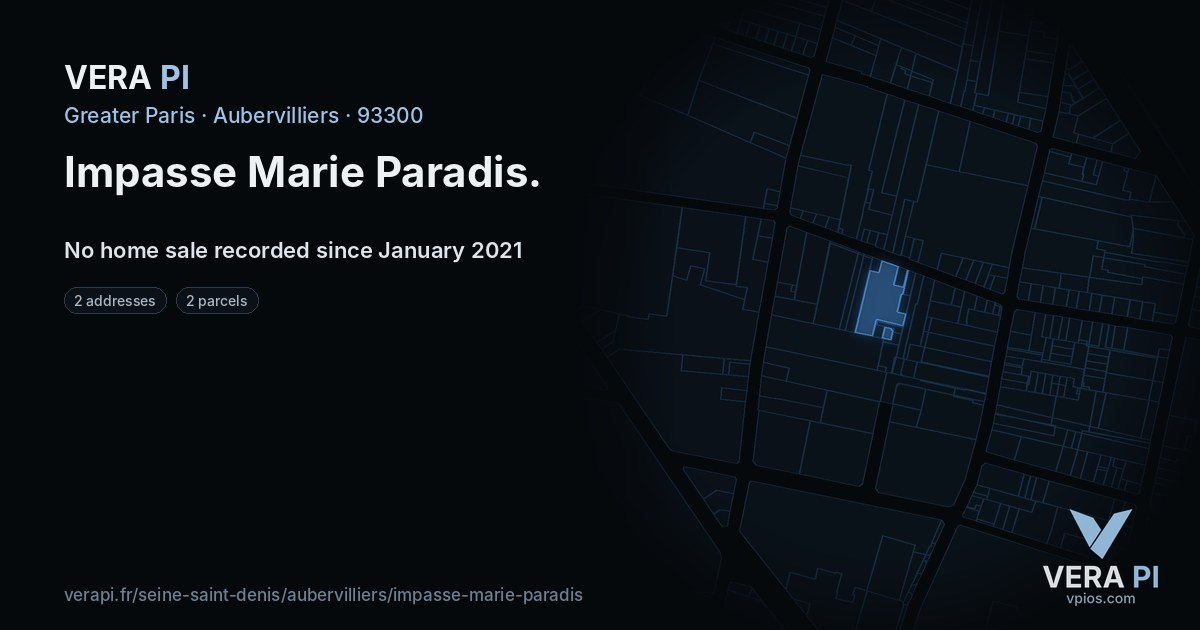 Impasse Marie Paradis, Aubervilliers at night – every parcel coloured by the prices around it, the street's own parcels lit