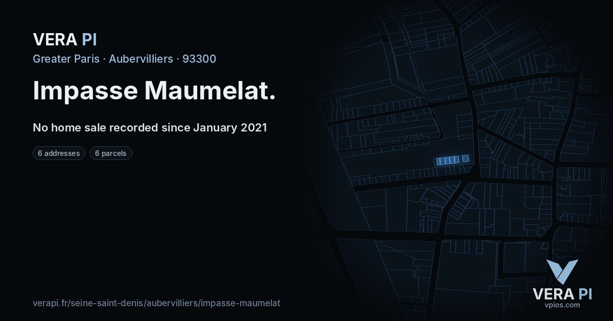 Impasse Maumelat, Aubervilliers at night – every parcel coloured by the prices around it, the street's own parcels lit