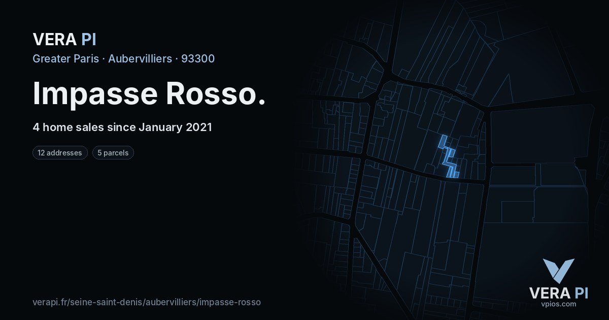 Impasse Rosso, Aubervilliers at night – every parcel coloured by the prices around it, the street's own parcels lit