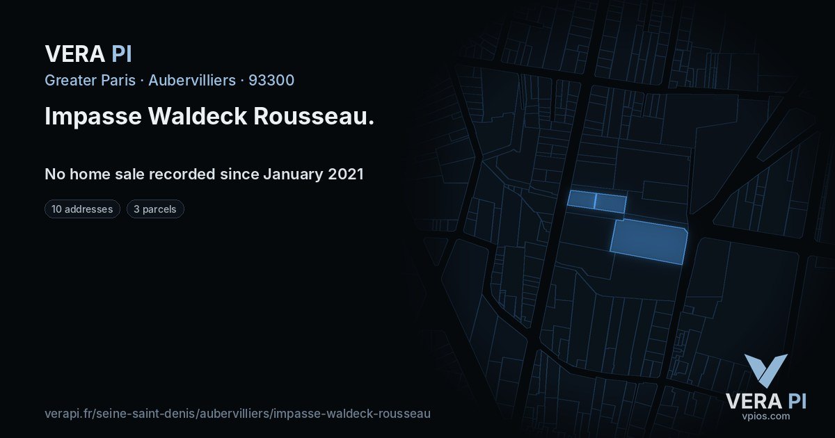Impasse Waldeck Rousseau, Aubervilliers at night – every parcel coloured by the prices around it, the street's own parcels lit