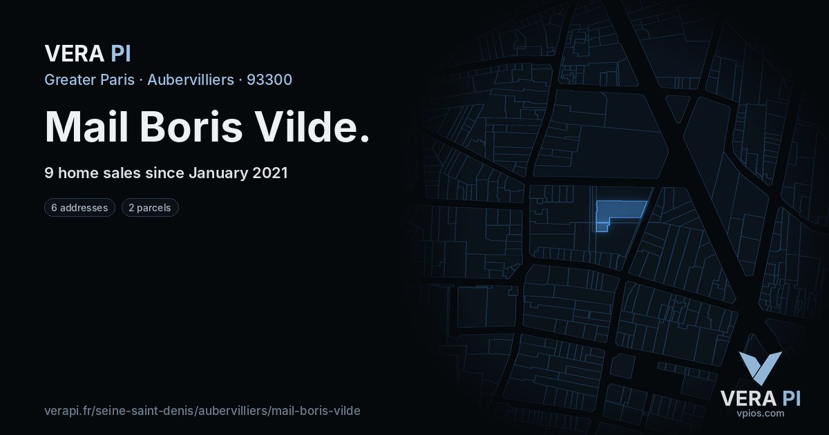 Mail Boris Vilde, Aubervilliers at night – every parcel coloured by the prices around it, the street's own parcels lit