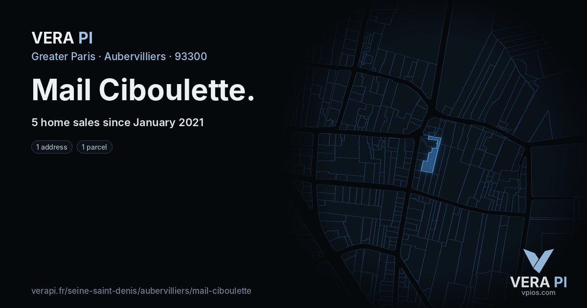 Mail Ciboulette, Aubervilliers at night – every parcel coloured by the prices around it, the street's own parcels lit
