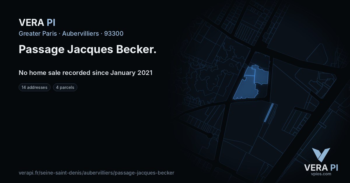 Passage Jacques Becker, Aubervilliers at night – every parcel coloured by the prices around it, the street's own parcels lit