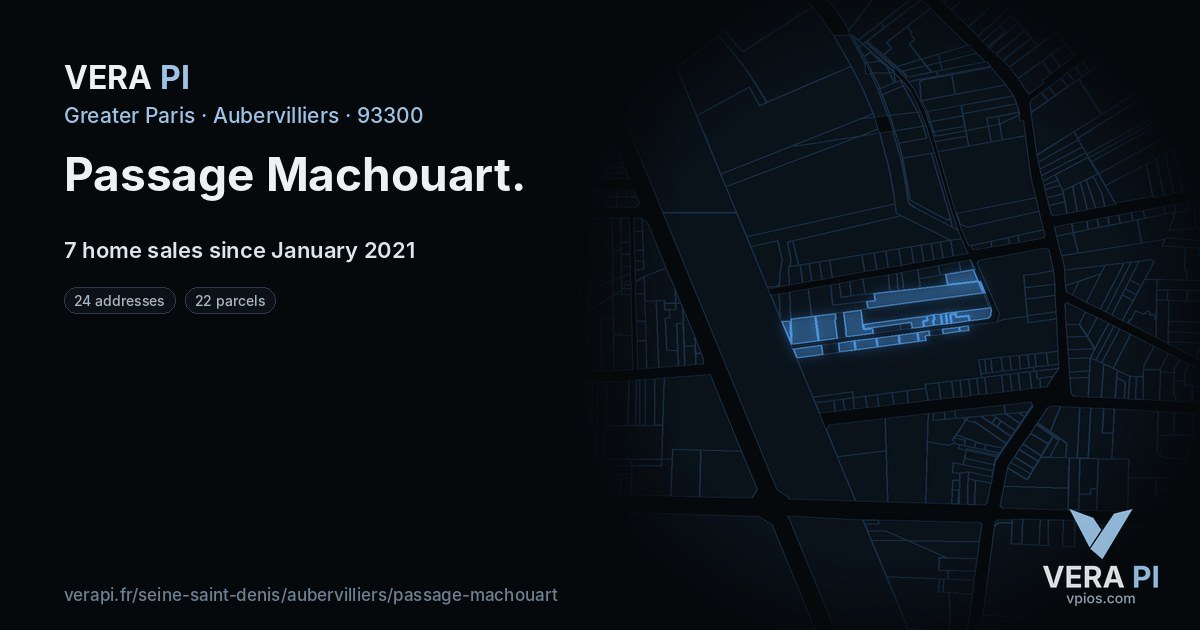 Passage Machouart, Aubervilliers at night – every parcel coloured by the prices around it, the street's own parcels lit