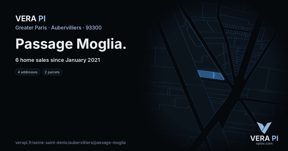 Passage Moglia, Aubervilliers at night – every parcel coloured by the prices around it, the street's own parcels lit