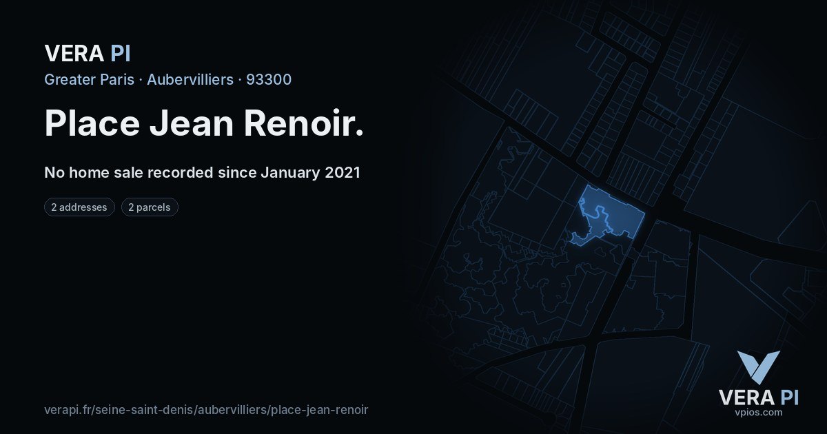 Place Jean Renoir, Aubervilliers at night – every parcel coloured by the prices around it, the street's own parcels lit