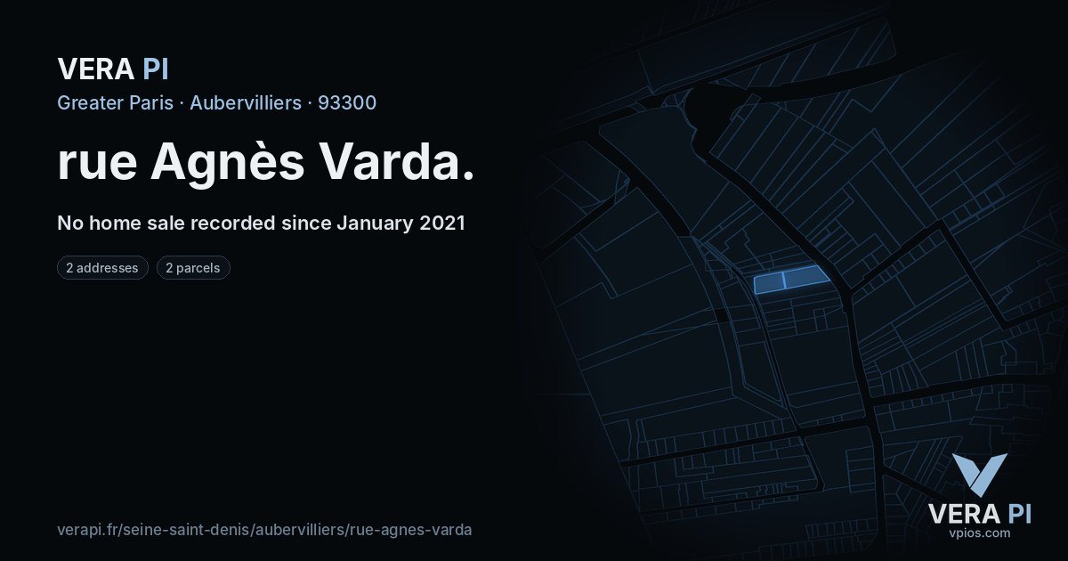 rue Agnès Varda, Aubervilliers at night – every parcel coloured by the prices around it, the street's own parcels lit