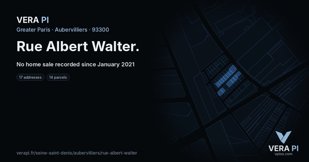 Rue Albert Walter, Aubervilliers at night – every parcel coloured by the prices around it, the street's own parcels lit