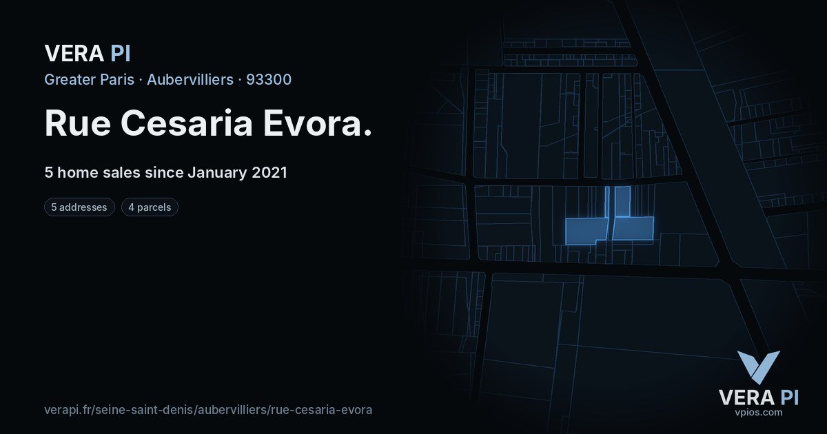 Rue Cesaria Evora, Aubervilliers at night – every parcel coloured by the prices around it, the street's own parcels lit