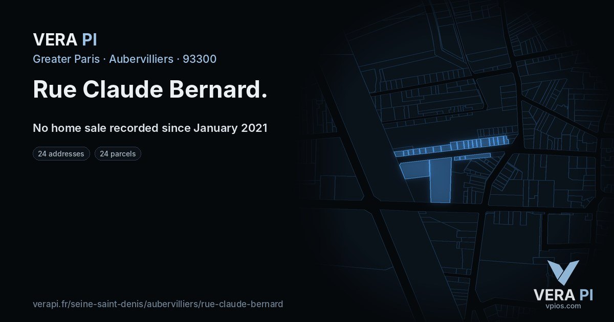 Rue Claude Bernard, Aubervilliers at night – every parcel coloured by the prices around it, the street's own parcels lit