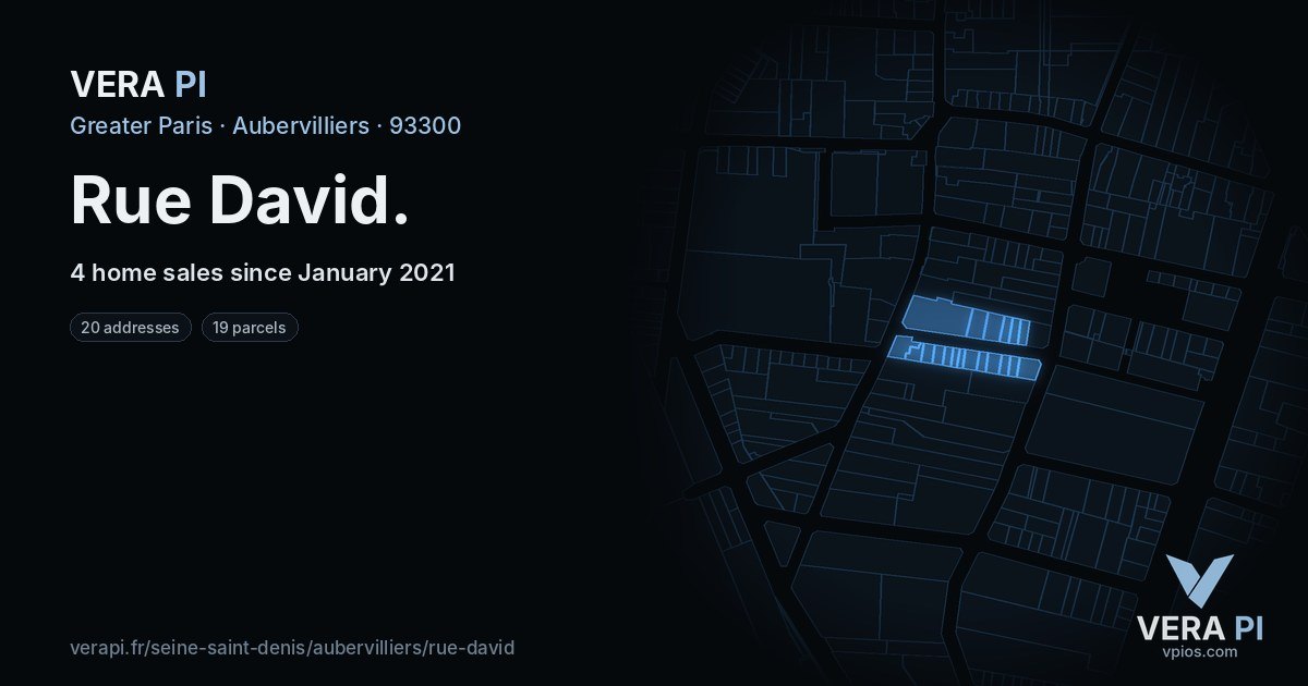 Rue David, Aubervilliers at night – every parcel coloured by the prices around it, the street's own parcels lit