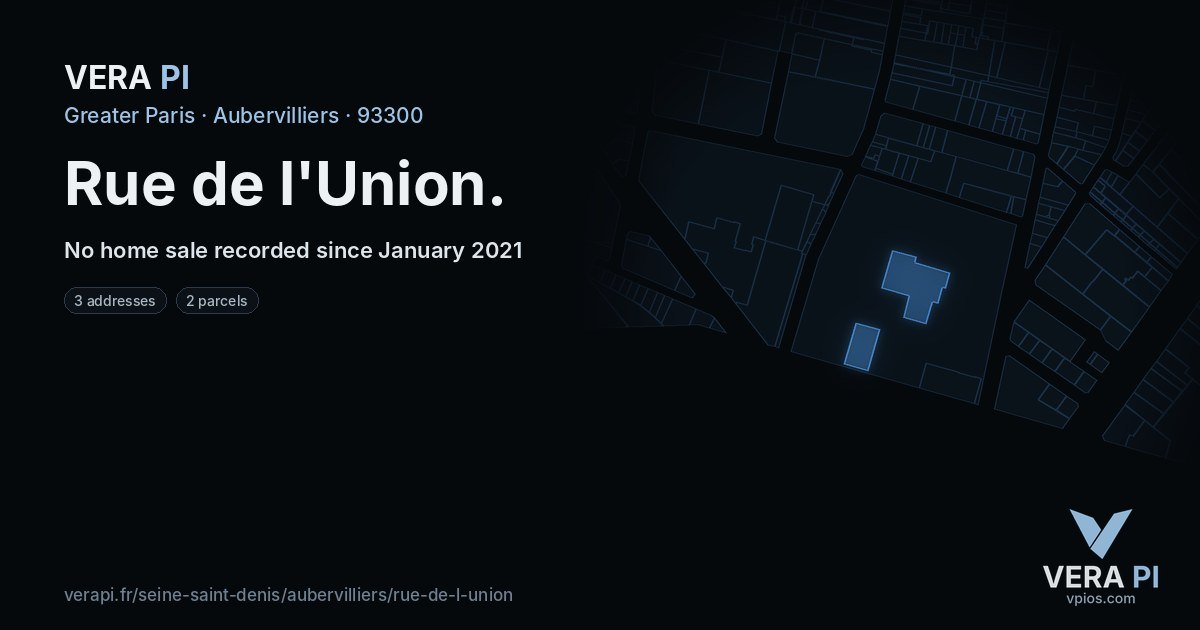 Rue de l'Union, Aubervilliers at night – every parcel coloured by the prices around it, the street's own parcels lit