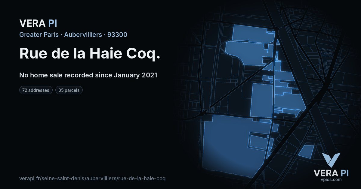 Rue de la Haie Coq, Aubervilliers at night – every parcel coloured by the prices around it, the street's own parcels lit