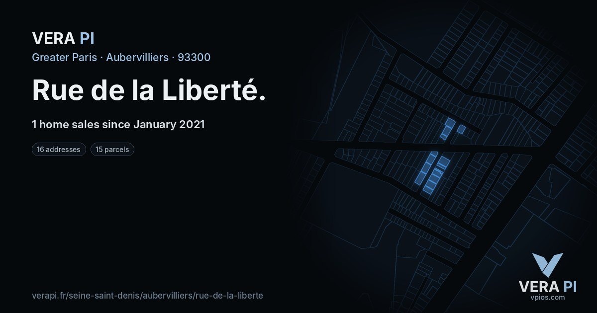 Rue de la Liberté, Aubervilliers at night – every parcel coloured by the prices around it, the street's own parcels lit