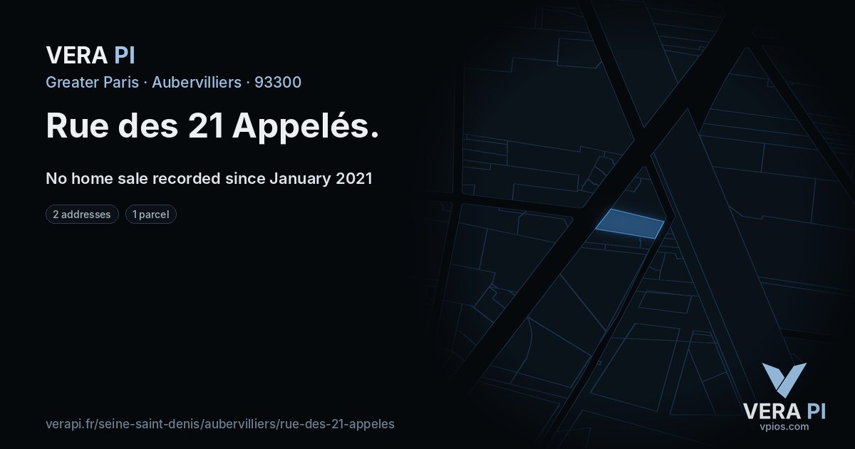Rue des 21 Appelés, Aubervilliers at night – every parcel coloured by the prices around it, the street's own parcels lit