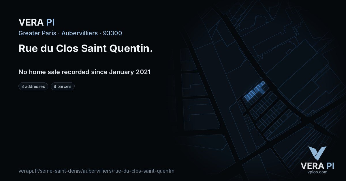 Rue du Clos Saint Quentin, Aubervilliers at night – every parcel coloured by the prices around it, the street's own parcels lit