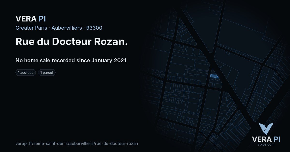 Rue du Docteur Rozan, Aubervilliers at night – every parcel coloured by the prices around it, the street's own parcels lit