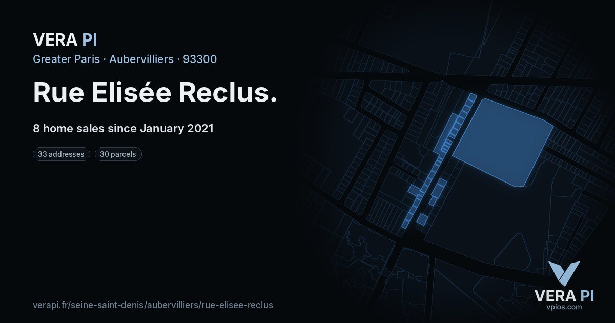 Rue Elisée Reclus, Aubervilliers at night – every parcel coloured by the prices around it, the street's own parcels lit