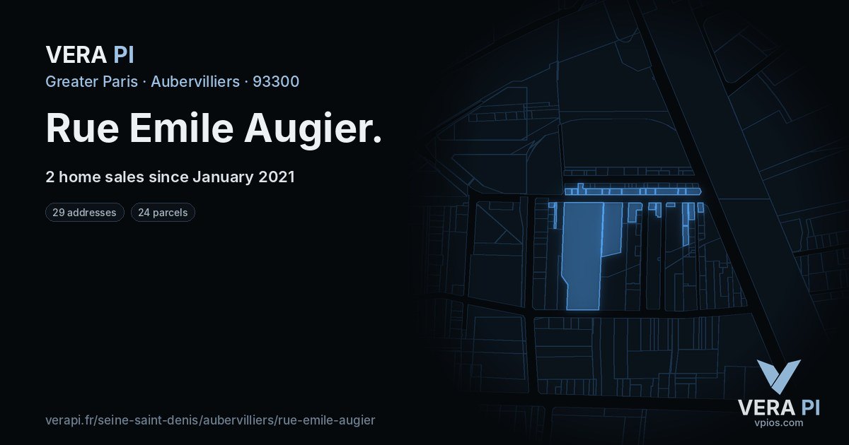 Rue Emile Augier, Aubervilliers at night – every parcel coloured by the prices around it, the street's own parcels lit