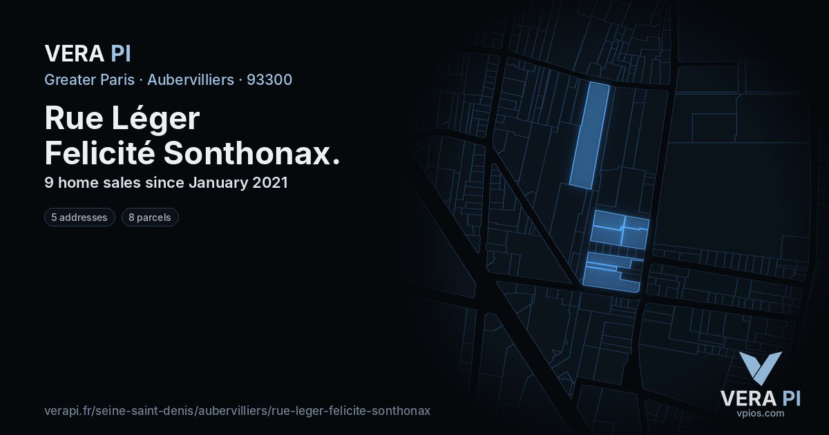 Rue Léger Felicité Sonthonax, Aubervilliers at night – every parcel coloured by the prices around it, the street's own parcels lit