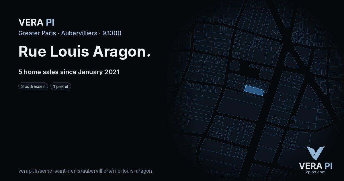 Rue Louis Aragon, Aubervilliers at night – every parcel coloured by the prices around it, the street's own parcels lit