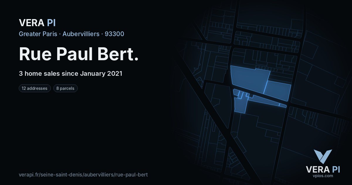 Rue Paul Bert, Aubervilliers at night – every parcel coloured by the prices around it, the street's own parcels lit