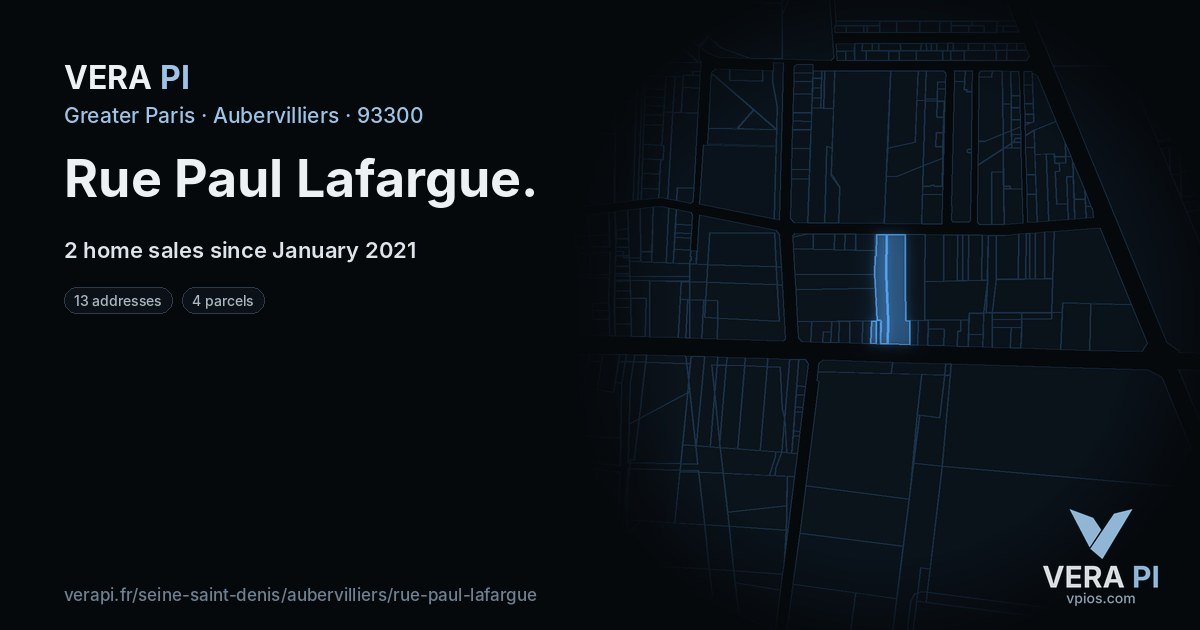 Rue Paul Lafargue, Aubervilliers at night – every parcel coloured by the prices around it, the street's own parcels lit