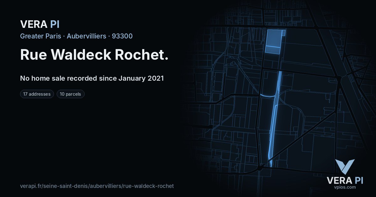 Rue Waldeck Rochet, Aubervilliers at night – every parcel coloured by the prices around it, the street's own parcels lit