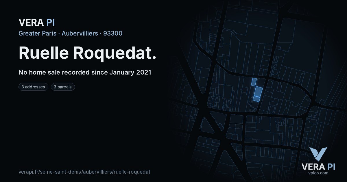 Ruelle Roquedat, Aubervilliers at night – every parcel coloured by the prices around it, the street's own parcels lit
