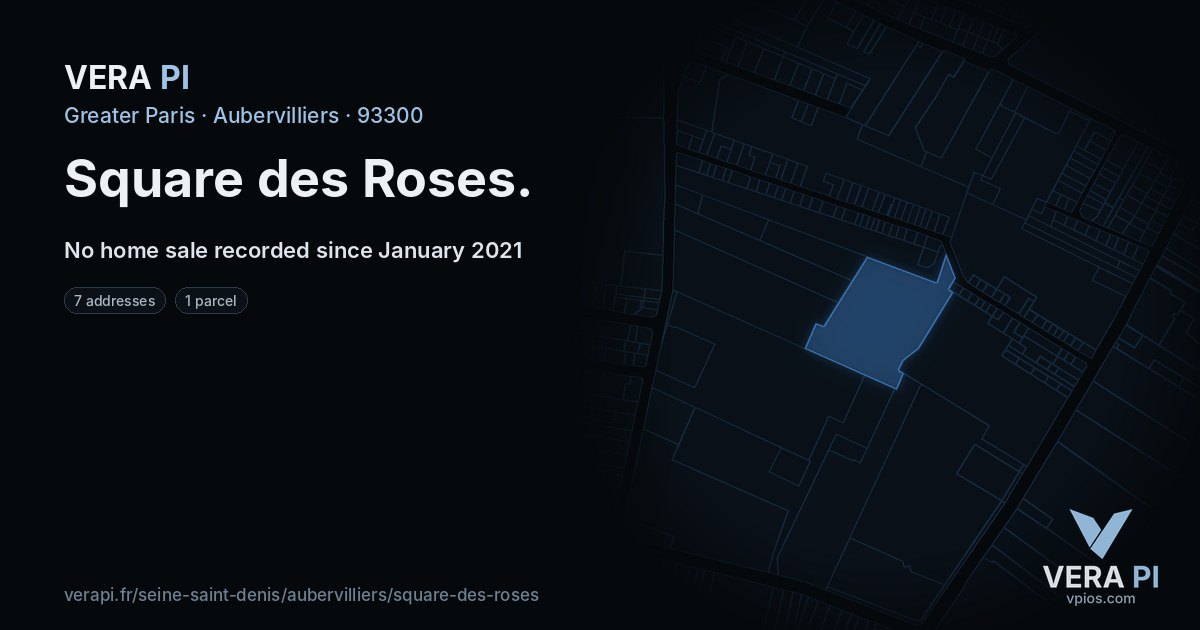 Square des Roses, Aubervilliers at night – every parcel coloured by the prices around it, the street's own parcels lit