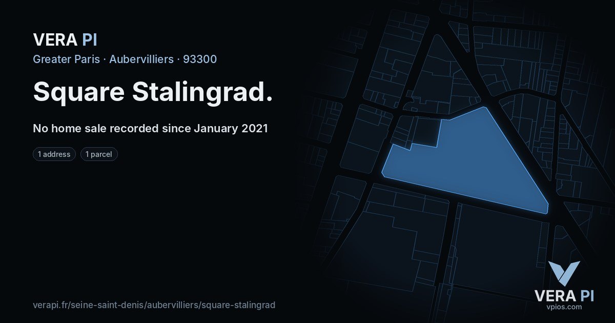 Square Stalingrad, Aubervilliers at night – every parcel coloured by the prices around it, the street's own parcels lit