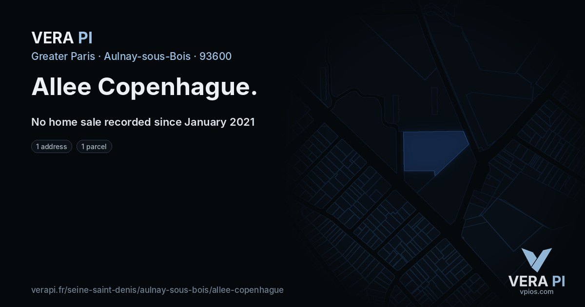 Allee Copenhague, Aulnay-sous-Bois at night – every parcel coloured by the prices around it, the street's own parcels lit