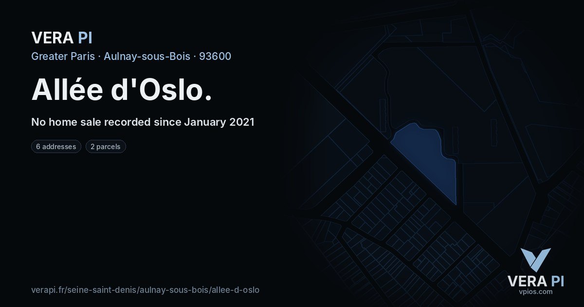 Allée d'Oslo, Aulnay-sous-Bois at night – every parcel coloured by the prices around it, the street's own parcels lit