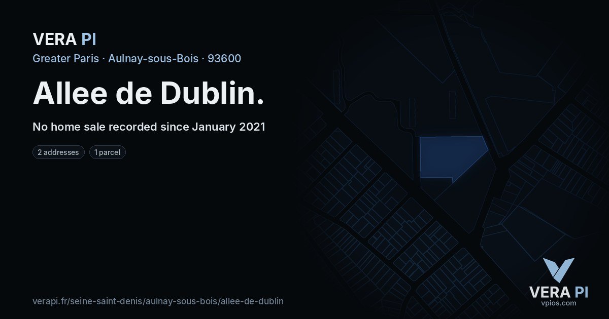 Allee de Dublin, Aulnay-sous-Bois at night – every parcel coloured by the prices around it, the street's own parcels lit