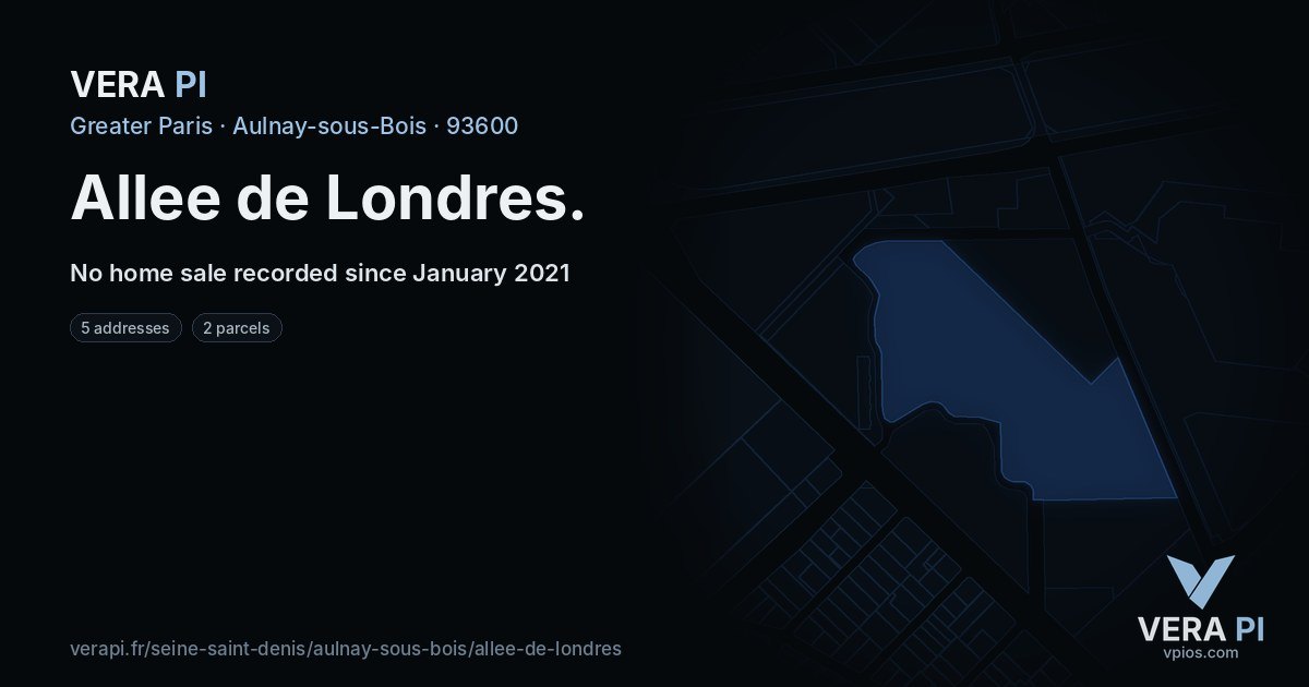Allee de Londres, Aulnay-sous-Bois at night – every parcel coloured by the prices around it, the street's own parcels lit
