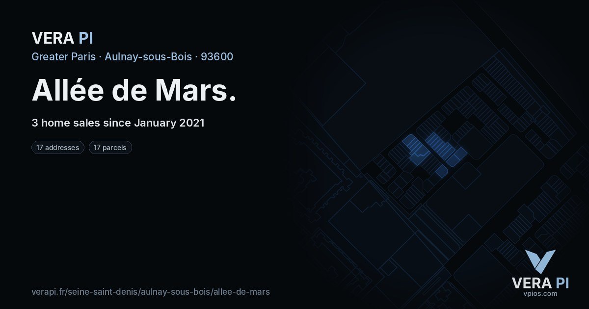 Allée de Mars, Aulnay-sous-Bois at night – every parcel coloured by the prices around it, the street's own parcels lit