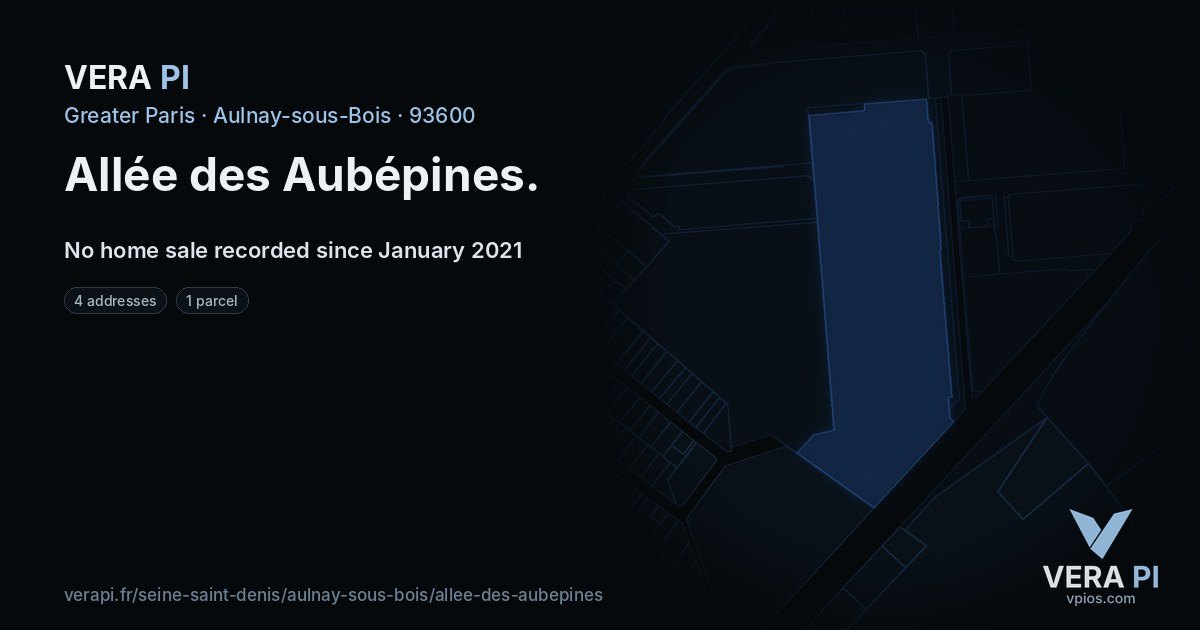 Allée des Aubépines, Aulnay-sous-Bois at night – every parcel coloured by the prices around it, the street's own parcels lit