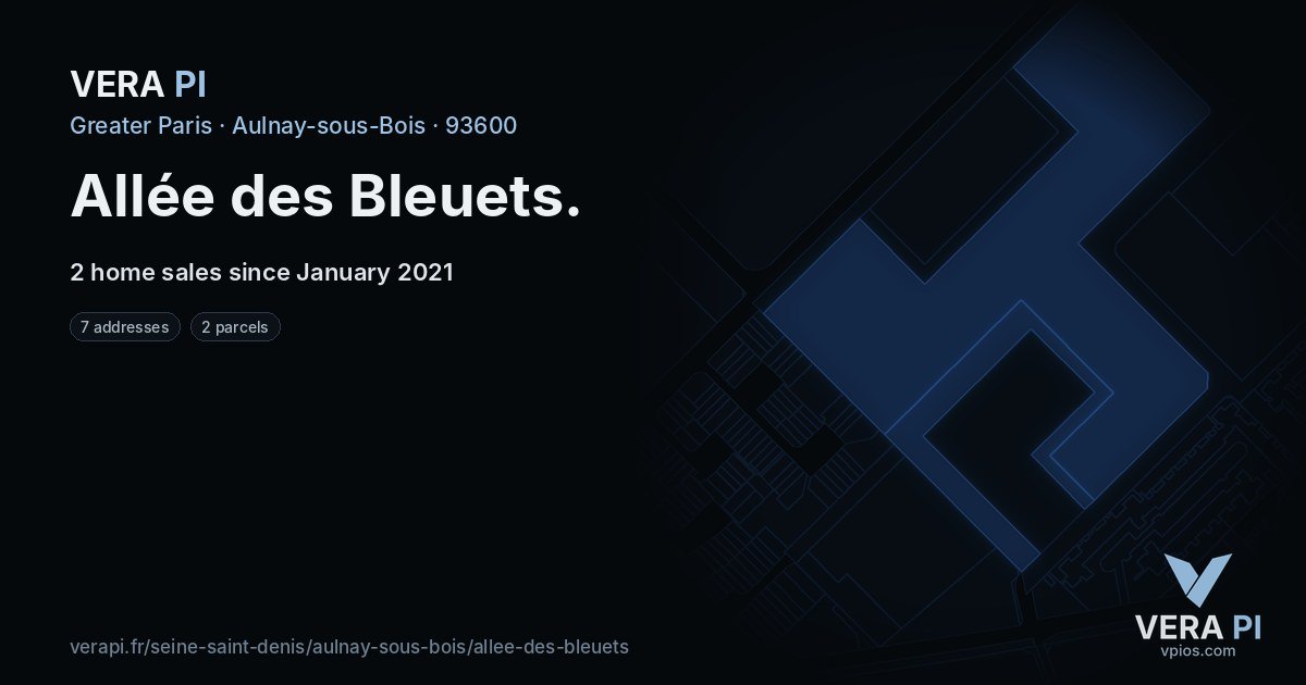 Allée des Bleuets, Aulnay-sous-Bois at night – every parcel coloured by the prices around it, the street's own parcels lit