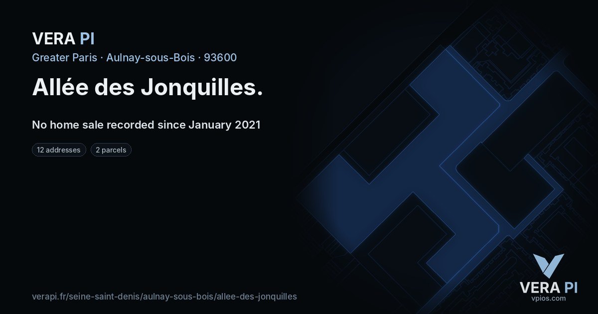 Allée des Jonquilles, Aulnay-sous-Bois at night – every parcel coloured by the prices around it, the street's own parcels lit