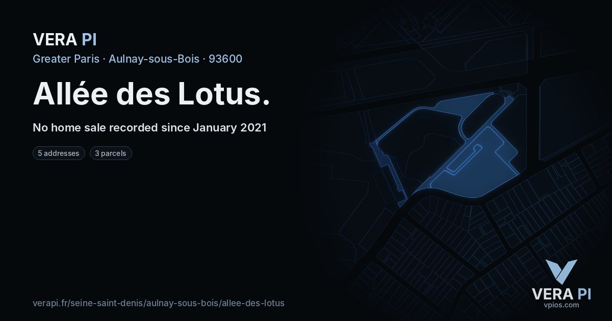 Allée des Lotus, Aulnay-sous-Bois at night – every parcel coloured by the prices around it, the street's own parcels lit