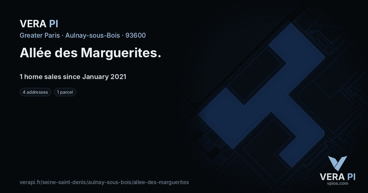 Allée des Marguerites, Aulnay-sous-Bois at night – every parcel coloured by the prices around it, the street's own parcels lit