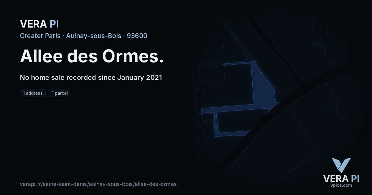 Allee des Ormes, Aulnay-sous-Bois at night – every parcel coloured by the prices around it, the street's own parcels lit