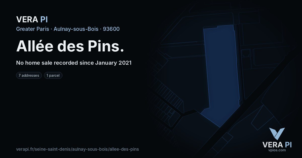 Allée des Pins, Aulnay-sous-Bois at night – every parcel coloured by the prices around it, the street's own parcels lit