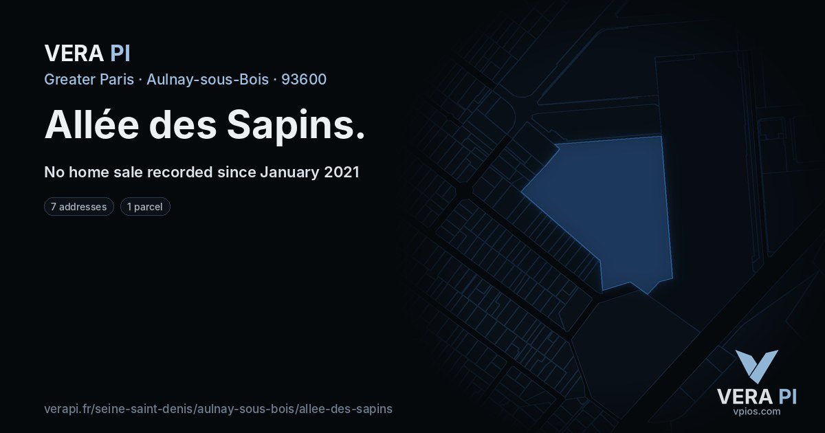 Allée des Sapins, Aulnay-sous-Bois at night – every parcel coloured by the prices around it, the street's own parcels lit