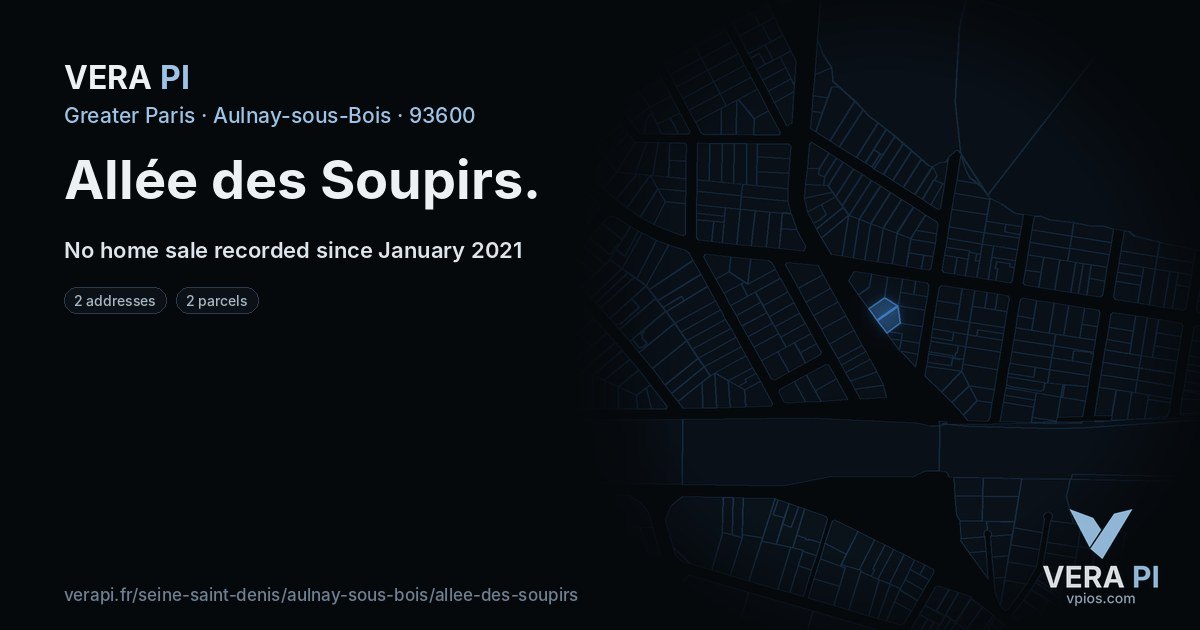 Allée des Soupirs, Aulnay-sous-Bois at night – every parcel coloured by the prices around it, the street's own parcels lit