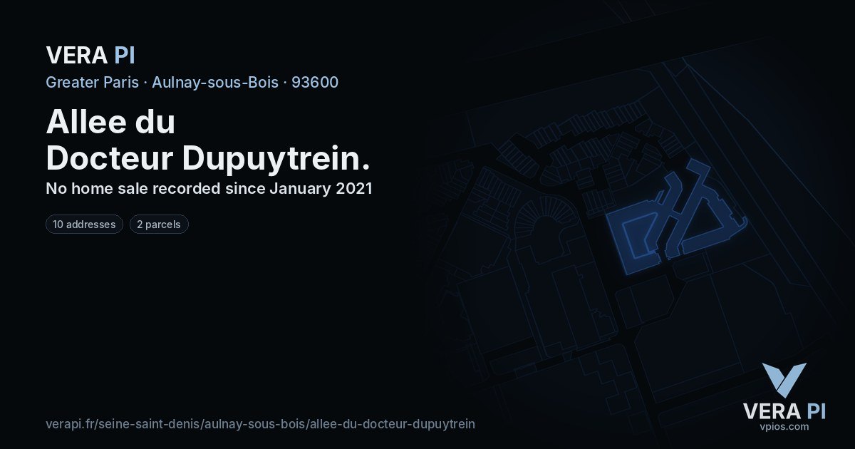 Allee du Docteur Dupuytrein, Aulnay-sous-Bois at night – every parcel coloured by the prices around it, the street's own parcels lit